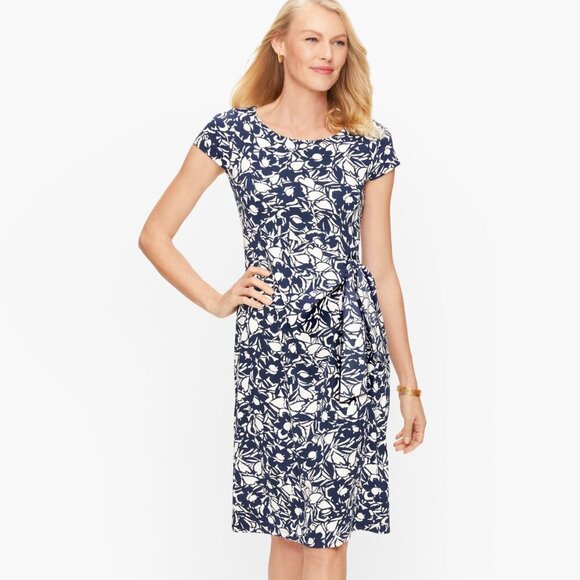 New! Talbots Blue Woodland Floral Jersey Tie Front Sheath Dress 35762 - Picture 1 of 13